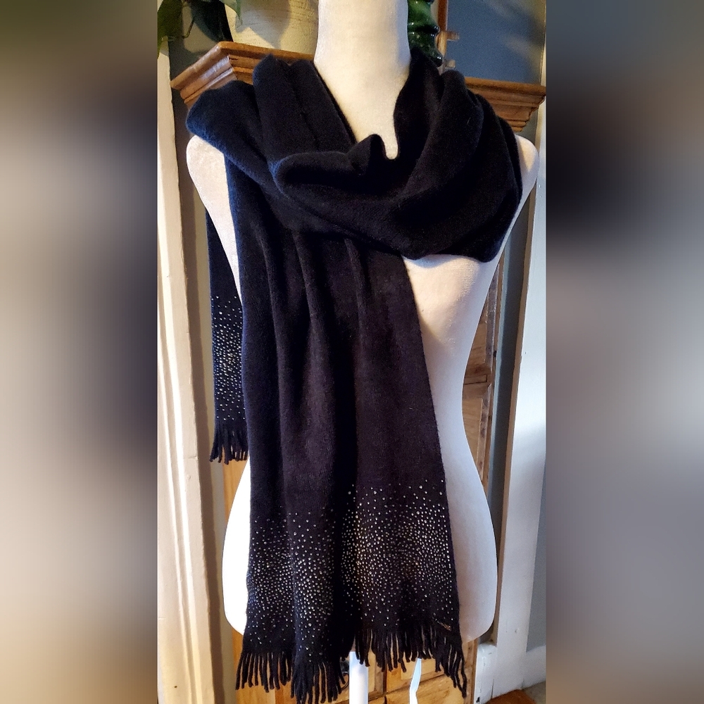 Calvin Klein Black Scarf with Fringe and Sparkle
